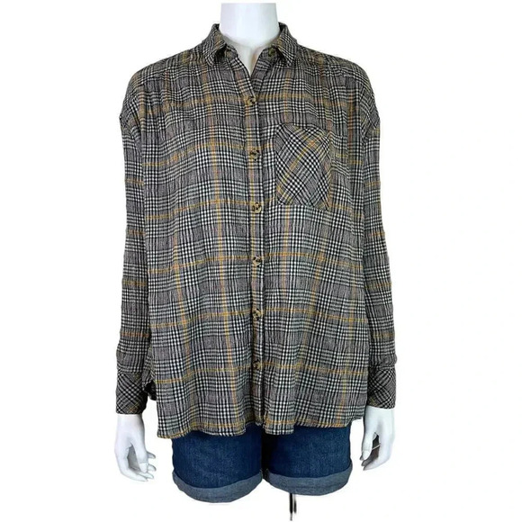 Free People Gingham Plaid Button Down Shirt - Picture 2 of 10